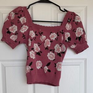 Willow &Wind Floral Puff Sleeve Knit Crop Top